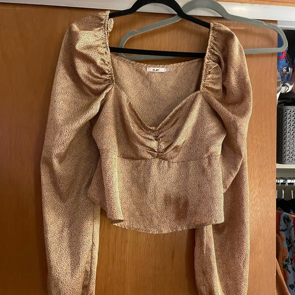 Miami Tan Ruched Long Sleeve Blouse